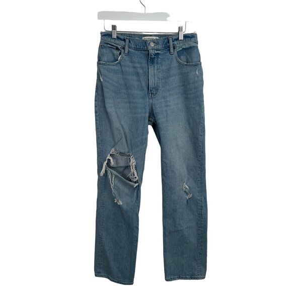 Abercrombie The 90s Straight Ultra High Rise Jean Distressed Med Wash Women 28 - Picture 2 of 10